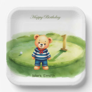 Golf 1st Birthday themed on Putting Green Paper Plate