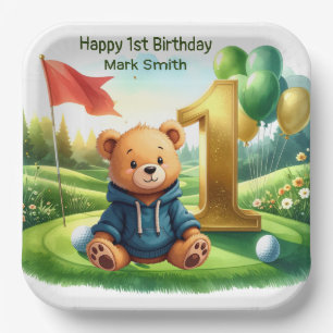 Golf 1st Birthday themed on Putting Green Paper Plate