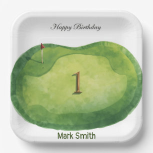 Golf 1st Birthday themed on Putting Green Paper Plate