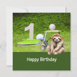 Golf  1st Birthday with Sloth Golfer  Card