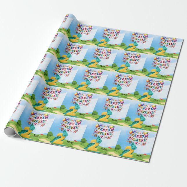 Golf 2nd Birthday theme for kid golfer  Wrapping Paper (Unrolled)