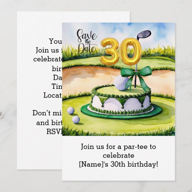 Golf 30th Birthday Cake for Golfer Party  Invitation (Front/Back)