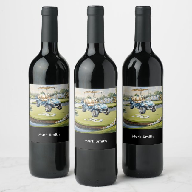 Golf 30th Birthday on golf course  Wine Label (Bottles)