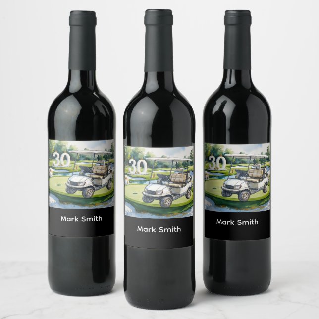 Golf 30th Birthday on golf course  Wine Label (Bottles)