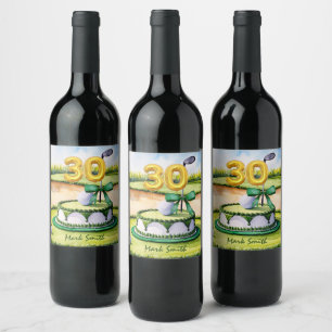 Golf 30th Birthday Par tee party with number Wine Label