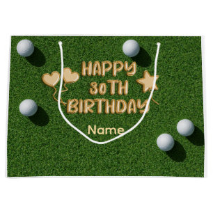 Golf 30th Birthday with golf balls on green grass Large Gift Bag