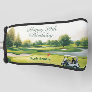Golf 30th Birthday with golf cart on green Head Cover