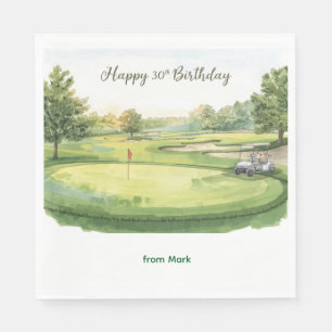 Golf 30th Birthday with golf cart on green Napkin