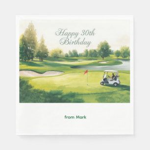 Golf 30th Birthday with golf cart on green Napkin