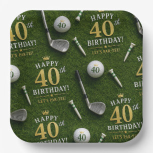 Golf 40th Birthday Anniversary on green Paper Plate