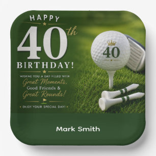 Golf 40th Birthday Anniversary on green Paper Plate