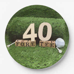 Golf 40th Birthday Party with golf ball and tee Paper Plate