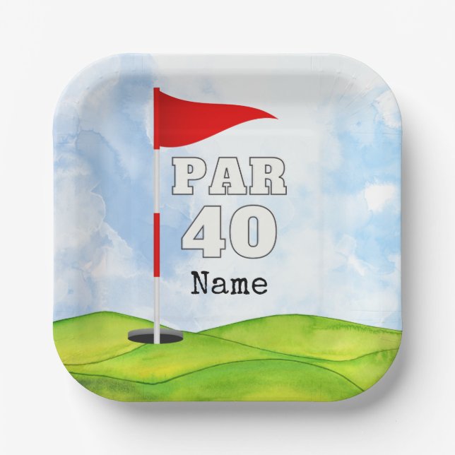 Golf 40th Birthday to golfer with golf flag  Paper Plate (Front)