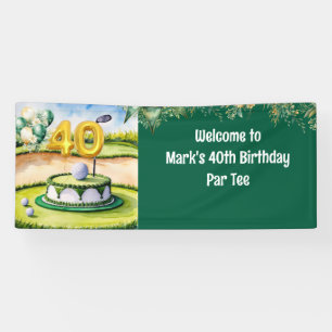 Golf 40th Birthday with Cake on Course for Golfer Banner