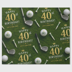 Golf 40th Birthday with golf balls on green grass Wrapping Paper