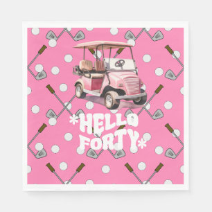 Golf 40th birthday with pink cart woman golfer napkin