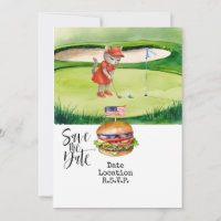 Golf 4th July Cat invitation card save the date