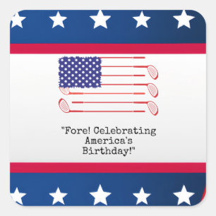Golf 4th July Independence Day America Square Sticker