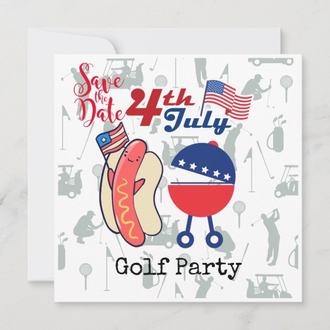Golf  4th July Independence Day Barbecue Party Save The Date (Front)