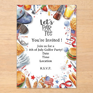 GOLF 4th July Independence Day Golfer party Acrylic Invitations
