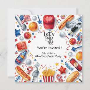 GOLF 4th July Independence Day Golfer party Invitation