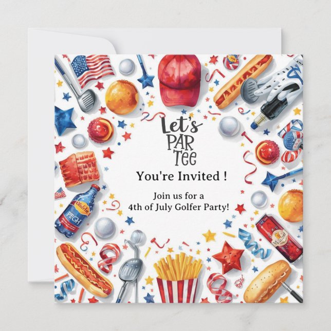 GOLF  4th July   Independence Day Golfer party   Invitation (Front)