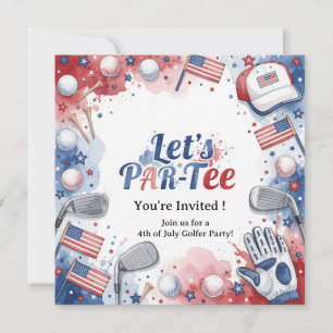 GOLF 4th July Independence Day Golfer party Invitation