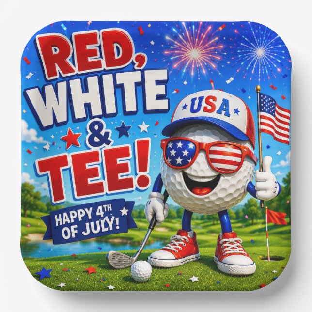 Golf 4th July Independence Day  Paper Plate (Front)