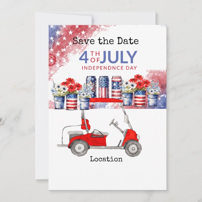 Golf  4th July Independence Day with Barbecue Invitation (Front)
