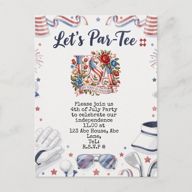 Golf  4th July Save the Date  Independence Day  Postcard (Front)