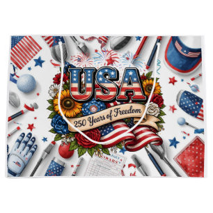Golf 4th of July 250 Years Independence Button Large Gift Bag