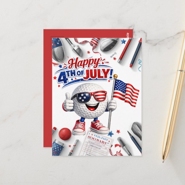 Golf 4th of July  Independence Day  Postcard (Front/Back In Situ)