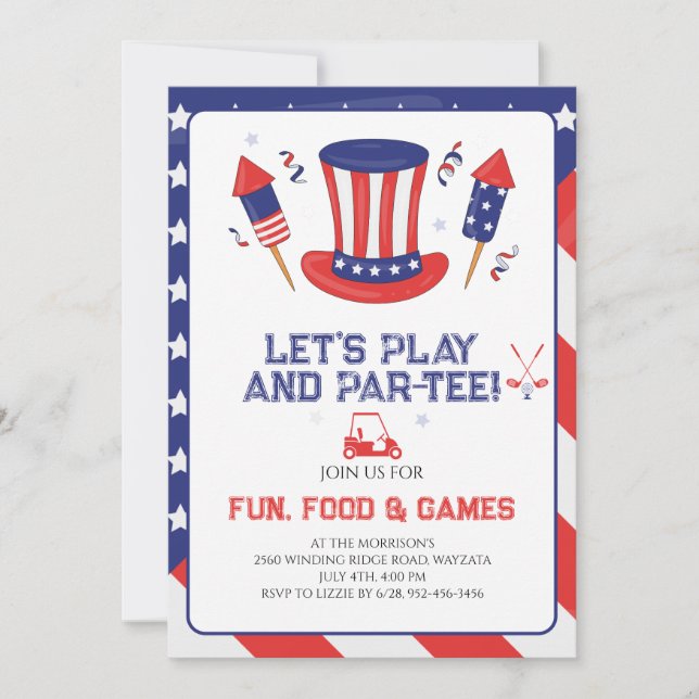 Golf 4th Of July Party Invitation (Front)