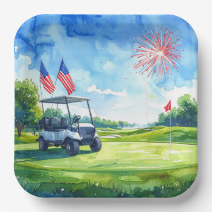 Golf 4th of July Party with American Flag Paper Plate