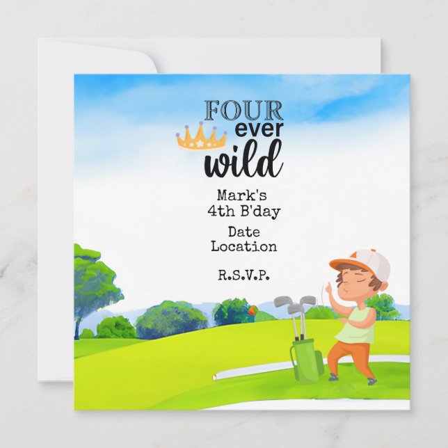 Golf 4th Year old four ever wild Birthday  Save The Date (Front)