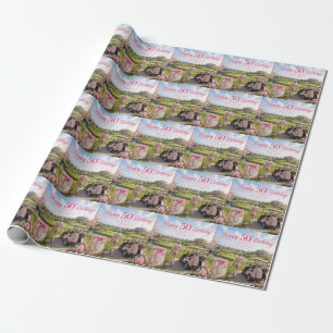 Golf 50th Birthday for woman golfer Pink themed Wrapping Paper