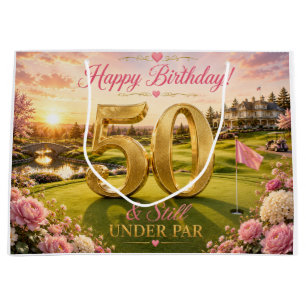 Golf 50th Birthday for Woman Golfer with golf cart Large Gift Bag