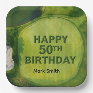 Golf 50th birthday on golf course paper plate