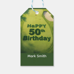 Golf 50th Birthday on putting green for golfer Gift Tags