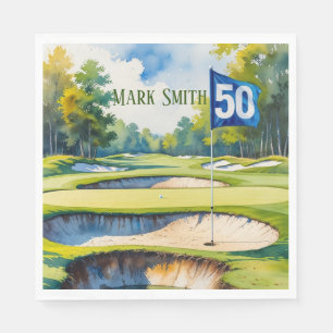 Golf 50th Birthday  to You with Golf Flag  Napkin