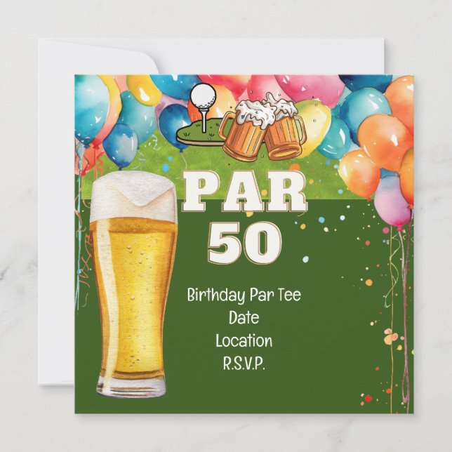 Golf 50th Birthday with golf and beer Invitation (Front)