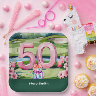 Golf 50th Birthday with Number 50 Paper Plate