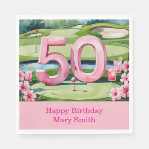Golf 50th Birthday with Number for Woman golfer Napkin