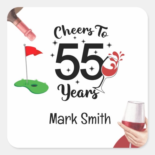 Golf 55th Birthday  "Golden Swing: Celebrating  Square Sticker (Front)