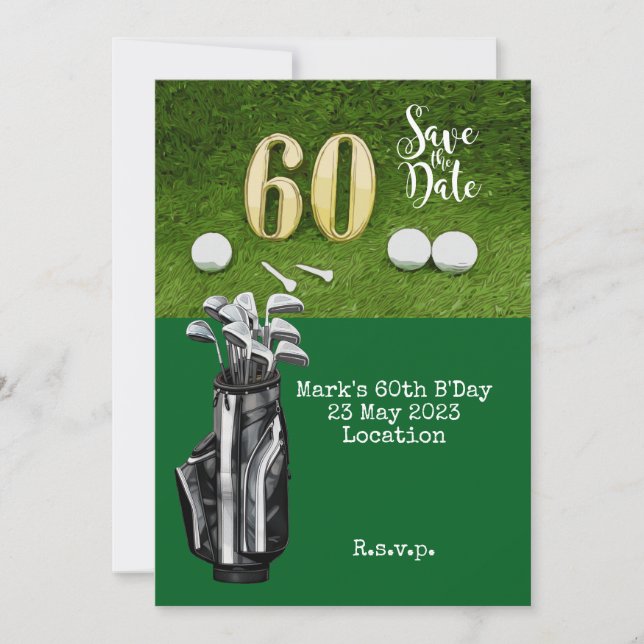 Golf 60th Birthday with golf ball on green Invitation (Front)