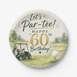 Golf 60th Birthday with golf cart on green Paper Plate