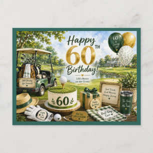 Golf 60th Birthday with golf cart on green Postcard