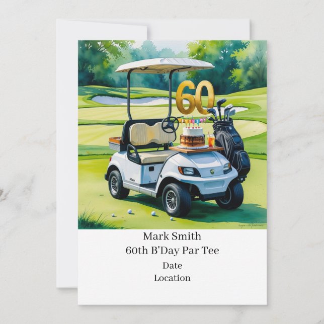Golf 60th Birthday with Golf Cart on putting Green Invitation (Front)