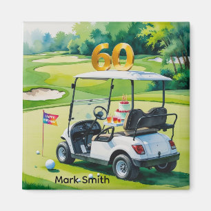 Golf 60th Birthday with Golf Cart on putting Green Magnet