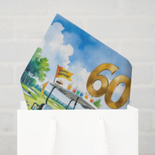 Golf 60th birthday with golf cart on putting green tissue paper